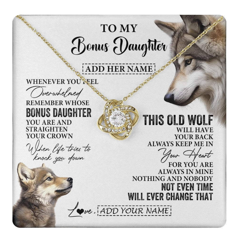 Love Knot Necklace 18K Yellow Gold Finish | 1 | Personalized To My Bonus Daughter Gifts Necklace From Stepmom Whenever Wolf Unique Birthday For Stepdaughter Graduation Christmas Custom Gift Box Message Card | https://teecentury.