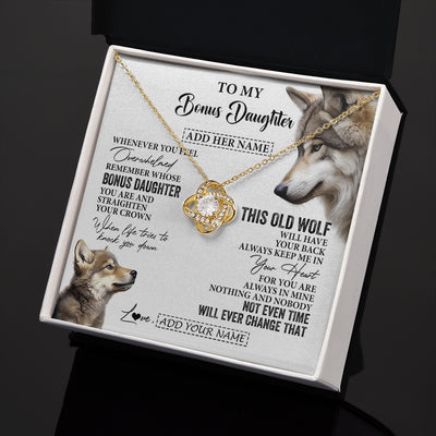 Love Knot Necklace 18K Yellow Gold Finish | 2 | Personalized To My Bonus Daughter Gifts Necklace From Stepmom Whenever Wolf Unique Birthday For Stepdaughter Graduation Christmas Custom Gift Box Message Card | https://teecentury.
