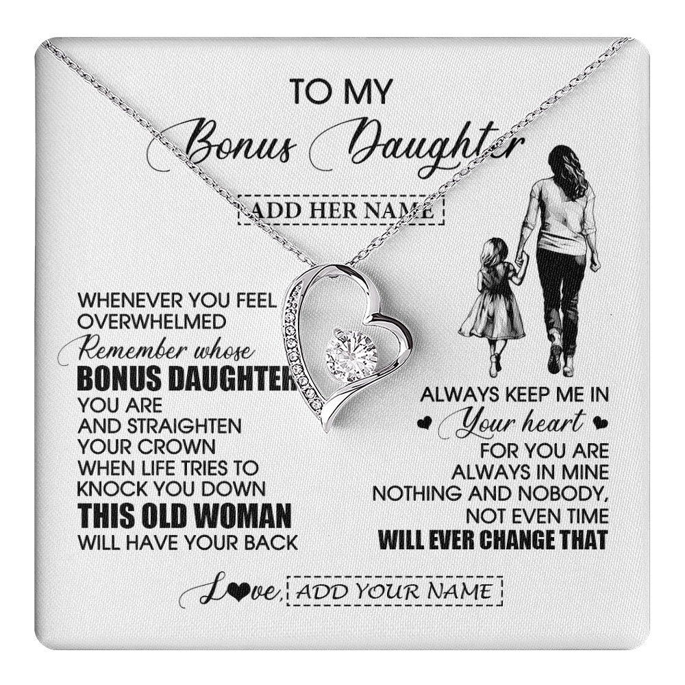 Forever Love Necklace 14K White Gold Finish | 1 | Personalized To My Bonus Daughter Gifts Necklace From Stepmom Whenever Woman Unique Birthday Gifts For Stepdaughter Graduation Christmas Gift Box Message Card | teecentury.myshopify