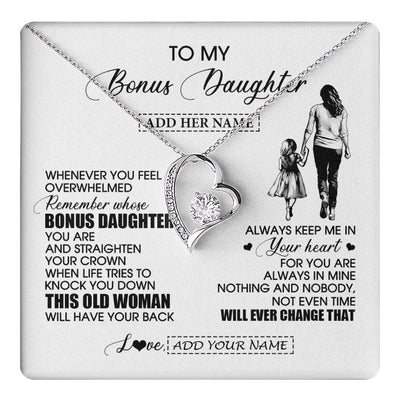 Forever Love Necklace 14K White Gold Finish | 1 | Personalized To My Bonus Daughter Gifts Necklace From Stepmom Whenever Woman Unique Birthday Gifts For Stepdaughter Graduation Christmas Gift Box Message Card | teecentury.myshopify