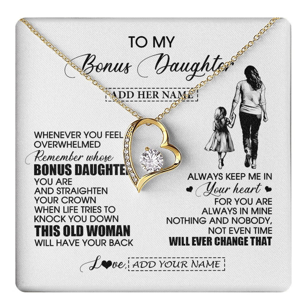 Forever Love Necklace 18K Yellow Gold Finish | 1 | Personalized To My Bonus Daughter Gifts Necklace From Stepmom Whenever Woman Unique Birthday Gifts For Stepdaughter Graduation Christmas Gift Box Message Card | teecentury.myshopify