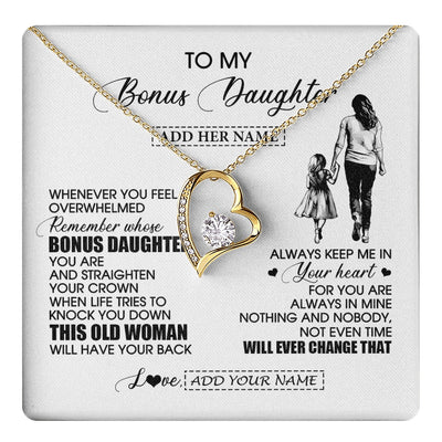 Forever Love Necklace 18K Yellow Gold Finish | 1 | Personalized To My Bonus Daughter Gifts Necklace From Stepmom Whenever Woman Unique Birthday Gifts For Stepdaughter Graduation Christmas Gift Box Message Card | teecentury.myshopify