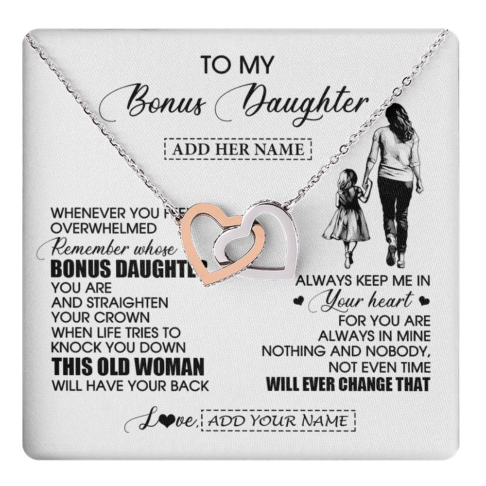 Interlocking Hearts Necklace Stainless Steel & Rose Gold Finish | 1 | Personalized To My Bonus Daughter Gifts Necklace From Stepmom Whenever Woman Unique Birthday Gifts For Stepdaughter Graduation Christmas Gift Box Message Card | teecentury.myshopify