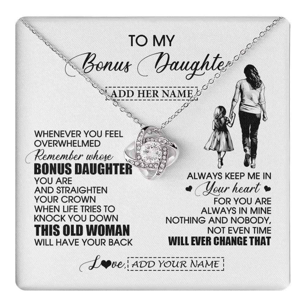 Love Knot Necklace 14K White Gold Finish | 1 | Personalized To My Bonus Daughter Gifts Necklace From Stepmom Whenever Woman Unique Birthday Gifts For Stepdaughter Graduation Christmas Gift Box Message Card | teecentury.myshopify