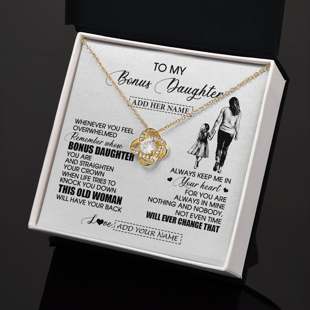 Love Knot Necklace 18K Yellow Gold Finish | 2 | Personalized To My Bonus Daughter Gifts Necklace From Stepmom Whenever Woman Unique Birthday Gifts For Stepdaughter Graduation Christmas Gift Box Message Card | teecentury.myshopify