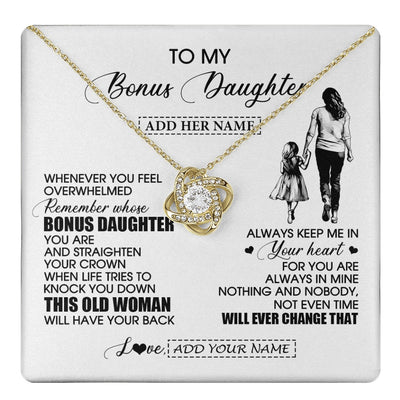 Love Knot Necklace 18K Yellow Gold Finish | 1 | Personalized To My Bonus Daughter Gifts Necklace From Stepmom Whenever Woman Unique Birthday Gifts For Stepdaughter Graduation Christmas Gift Box Message Card | teecentury.myshopify