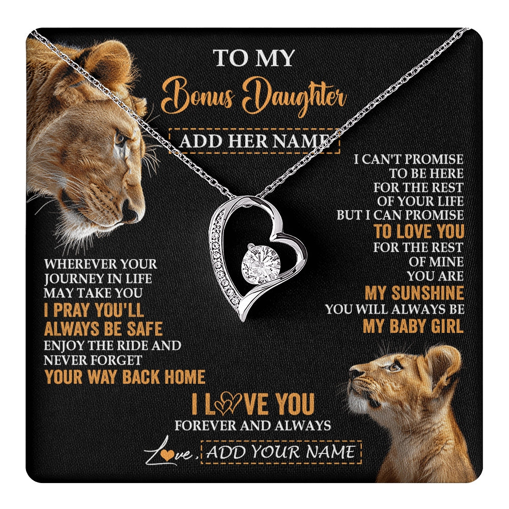 Forever Love Necklace 14K White Gold Finish | 1 | Personalized To My Bonus Daughter Gifts Necklace From Stepmom Wherever Your Journey In Life Lion Stepdaughter Birthday Gifts Christmas Gift Box Message Card | https://teecentury.