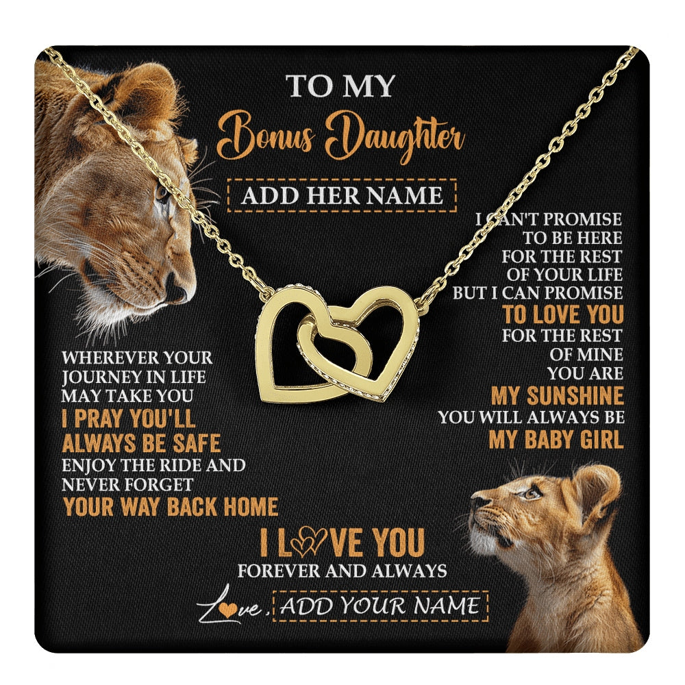 Interlocking Hearts Necklace 18K Yellow Gold Finish | 1 | Personalized To My Bonus Daughter Gifts Necklace From Stepmom Wherever Your Journey In Life Lion Stepdaughter Birthday Gifts Christmas Gift Box Message Card | https://teecentury.
