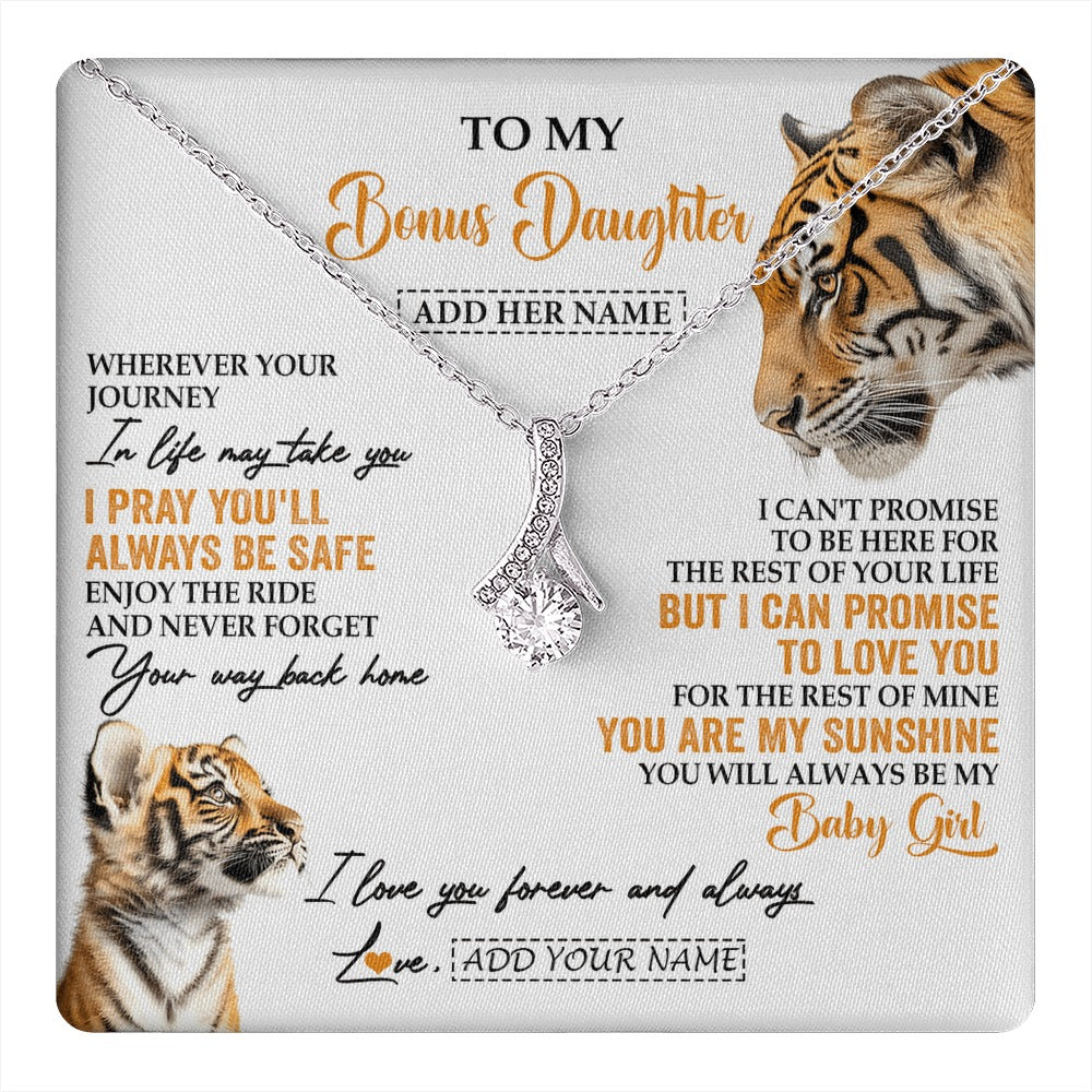 Alluring Beauty Necklace 14K White Gold Finish | 1 | Personalized To My Bonus Daughter Gifts Necklace From Stepmom Wherever Your Journey In Life Tiger Stepdaughter Birthday Gifts Custom Gift Box Message Card | https://teecentury.