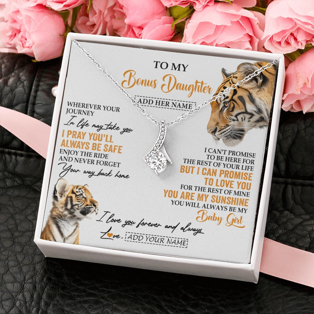 Alluring Beauty Necklace 14K White Gold Finish | 2 | Personalized To My Bonus Daughter Gifts Necklace From Stepmom Wherever Your Journey In Life Tiger Stepdaughter Birthday Gifts Custom Gift Box Message Card | https://teecentury.