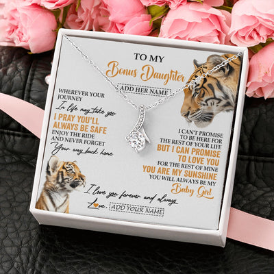Alluring Beauty Necklace 14K White Gold Finish | 2 | Personalized To My Bonus Daughter Gifts Necklace From Stepmom Wherever Your Journey In Life Tiger Stepdaughter Birthday Gifts Custom Gift Box Message Card | https://teecentury.