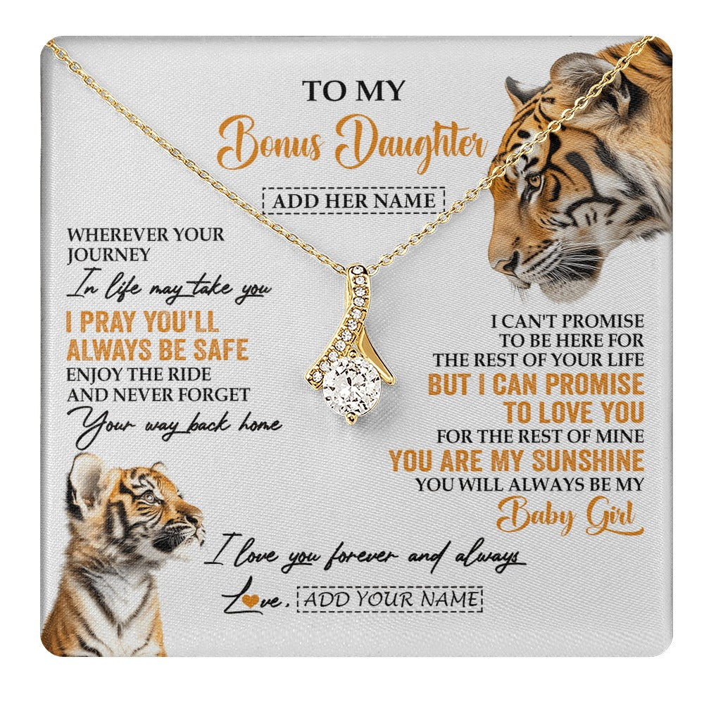 Alluring Beauty Necklace 18K Yellow Gold Finish | 1 | Personalized To My Bonus Daughter Gifts Necklace From Stepmom Wherever Your Journey In Life Tiger Stepdaughter Birthday Gifts Custom Gift Box Message Card | https://teecentury.
