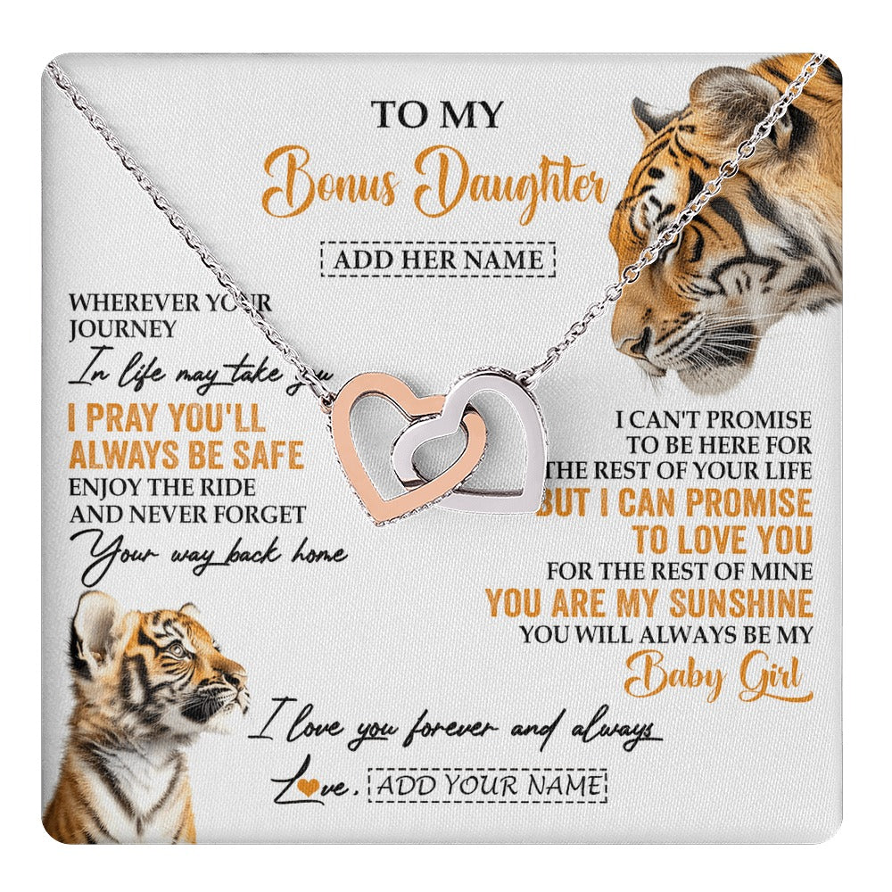 Interlocking Hearts Necklace Stainless Steel & Rose Gold Finish | 1 | Personalized To My Bonus Daughter Gifts Necklace From Stepmom Wherever Your Journey In Life Tiger Stepdaughter Birthday Gifts Custom Gift Box Message Card | https://teecentury.