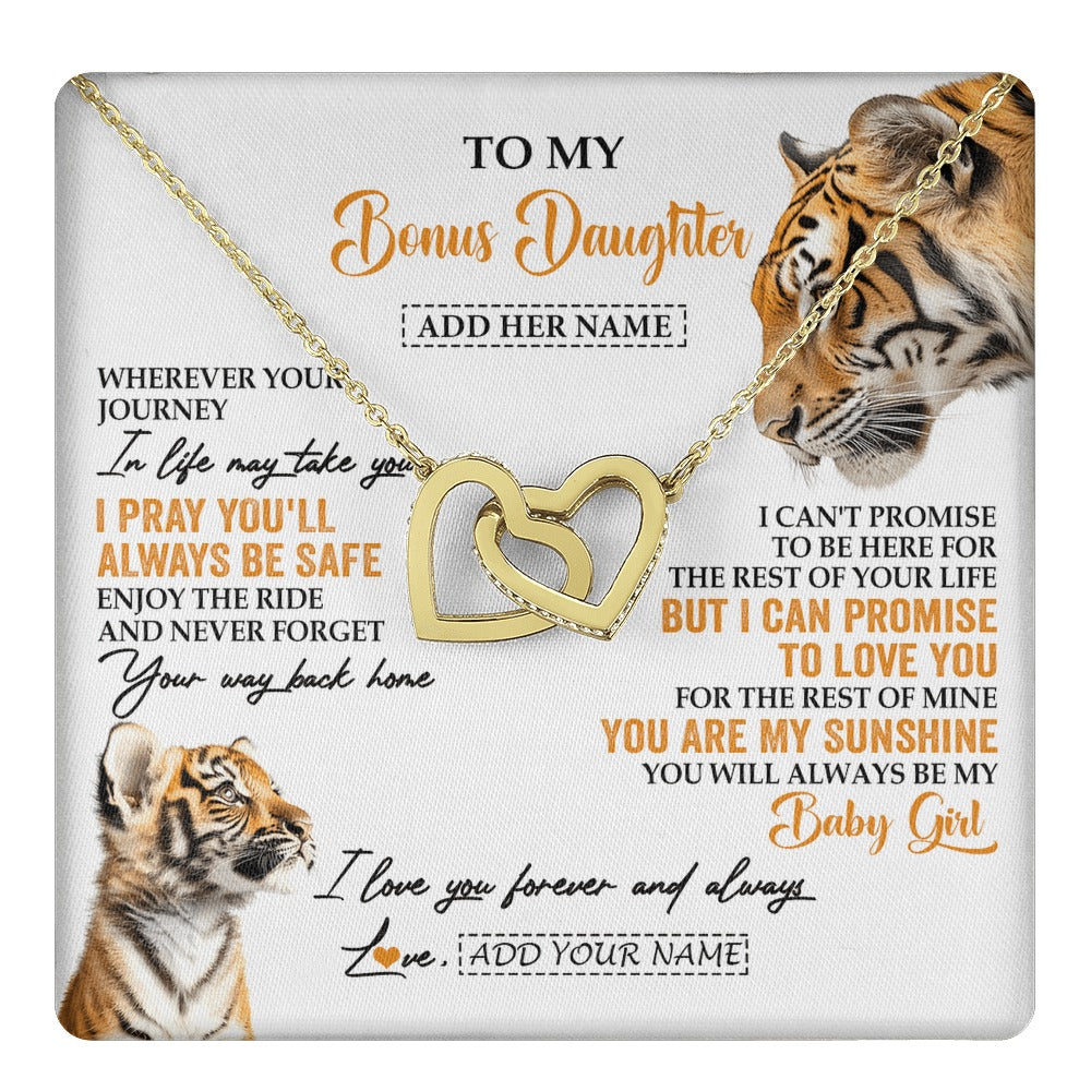 Interlocking Hearts Necklace 18K Yellow Gold Finish | 1 | Personalized To My Bonus Daughter Gifts Necklace From Stepmom Wherever Your Journey In Life Tiger Stepdaughter Birthday Gifts Custom Gift Box Message Card | https://teecentury.