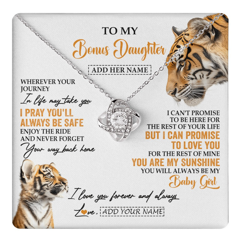 Love Knot Necklace 14K White Gold Finish | 1 | Personalized To My Bonus Daughter Gifts Necklace From Stepmom Wherever Your Journey In Life Tiger Stepdaughter Birthday Gifts Custom Gift Box Message Card | https://teecentury.