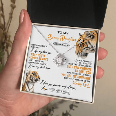 Love Knot Necklace 14K White Gold Finish | 2 | Personalized To My Bonus Daughter Gifts Necklace From Stepmom Wherever Your Journey In Life Tiger Stepdaughter Birthday Gifts Custom Gift Box Message Card | https://teecentury.