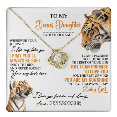 Love Knot Necklace 18K Yellow Gold Finish | 1 | Personalized To My Bonus Daughter Gifts Necklace From Stepmom Wherever Your Journey In Life Tiger Stepdaughter Birthday Gifts Custom Gift Box Message Card | https://teecentury.