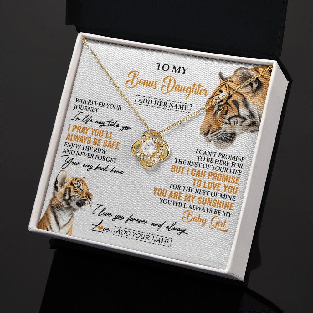 Love Knot Necklace 18K Yellow Gold Finish | 2 | Personalized To My Bonus Daughter Gifts Necklace From Stepmom Wherever Your Journey In Life Tiger Stepdaughter Birthday Gifts Custom Gift Box Message Card | https://teecentury.
