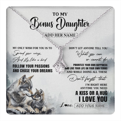 Alluring Beauty Necklace 14K White Gold Finish | 1 | Personalized To My Bonus Daughter Gifts Necklace From Stepmom Wolf My Only Wish For You Stepdaughter Birthday Gifts Graduation Christmas Gift Box Message Card | https://teecentury.