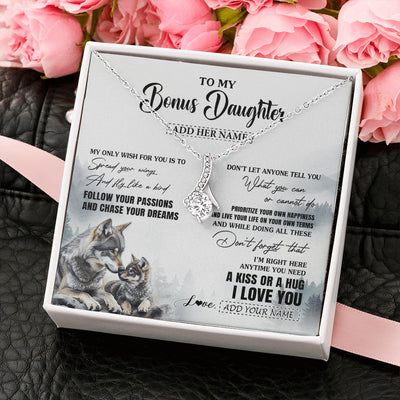 Alluring Beauty Necklace 14K White Gold Finish | 2 | Personalized To My Bonus Daughter Gifts Necklace From Stepmom Wolf My Only Wish For You Stepdaughter Birthday Gifts Graduation Christmas Gift Box Message Card | https://teecentury.