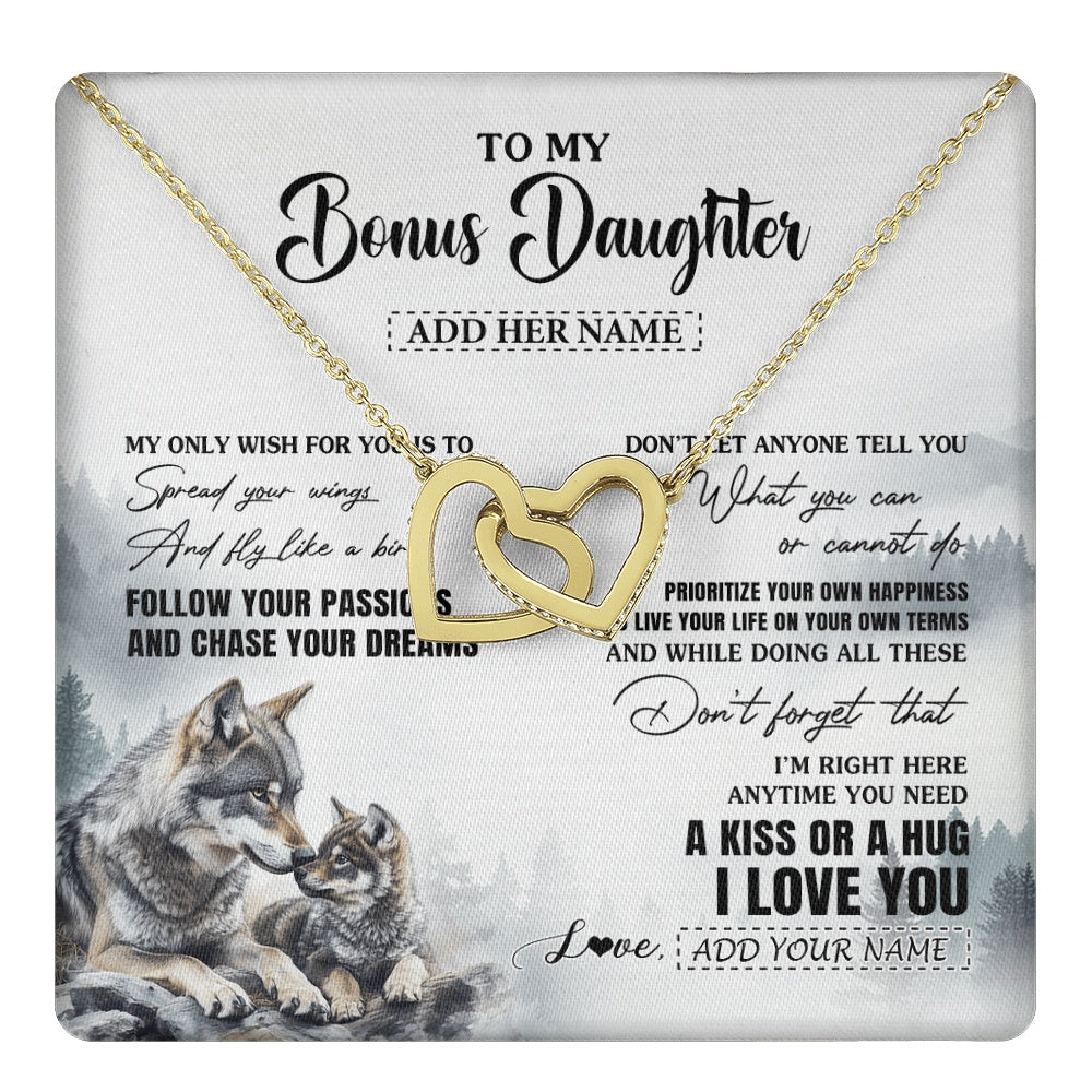 Interlocking Hearts Necklace 18K Yellow Gold Finish | 1 | Personalized To My Bonus Daughter Gifts Necklace From Stepmom Wolf My Only Wish For You Stepdaughter Birthday Gifts Graduation Christmas Gift Box Message Card | https://teecentury.