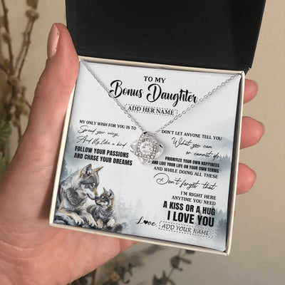 Love Knot Necklace 14K White Gold Finish | 2 | Personalized To My Bonus Daughter Gifts Necklace From Stepmom Wolf My Only Wish For You Stepdaughter Birthday Gifts Graduation Christmas Gift Box Message Card | https://teecentury.