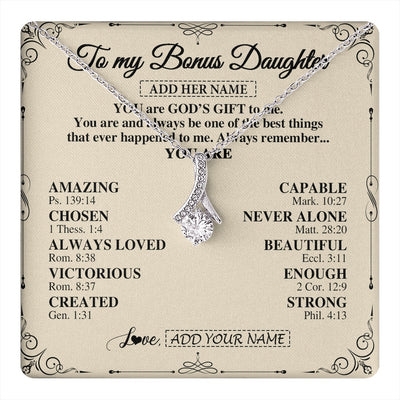 Alluring Beauty Necklace 14K White Gold Finish | 1 | Personalized To My Bonus Daughter Gifts Necklace From Stepmom You Are God's Gift To Me Stepdaughter Birthday Gifts Christmas Christian Gift Box Message Card | https://teecentury.
