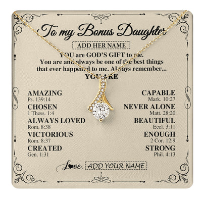 Alluring Beauty Necklace 18K Yellow Gold Finish | 1 | Personalized To My Bonus Daughter Gifts Necklace From Stepmom You Are God's Gift To Me Stepdaughter Birthday Gifts Christmas Christian Gift Box Message Card | https://teecentury.