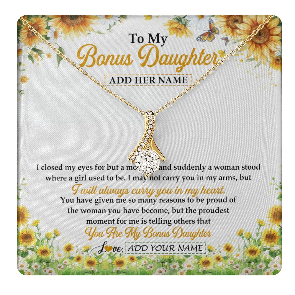 Alluring Beauty Necklace 18K Yellow Gold Finish | 1 | Personalized To My Bonus Daughter Gifts Necklace From Stepmother I Closed My Eyes Sunflower Best Stepdaughter Birthday Gifts Christmas Gift Box Message Card | teecentury.myshopify