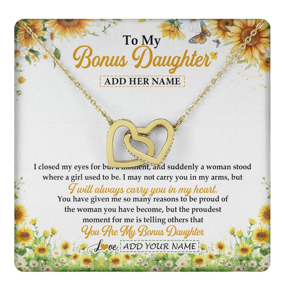 Interlocking Hearts Necklace 18K Yellow Gold Finish | 1 | Personalized To My Bonus Daughter Gifts Necklace From Stepmother I Closed My Eyes Sunflower Best Stepdaughter Birthday Gifts Christmas Gift Box Message Card | teecentury.myshopify