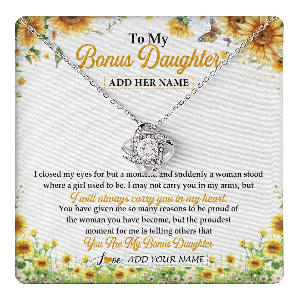 Love Knot Necklace 14K White Gold Finish | 1 | Personalized To My Bonus Daughter Gifts Necklace From Stepmother I Closed My Eyes Sunflower Best Stepdaughter Birthday Gifts Christmas Gift Box Message Card | teecentury.myshopify