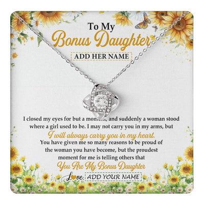 Love Knot Necklace 14K White Gold Finish | 1 | Personalized To My Bonus Daughter Gifts Necklace From Stepmother I Closed My Eyes Sunflower Best Stepdaughter Birthday Gifts Christmas Gift Box Message Card | teecentury.myshopify