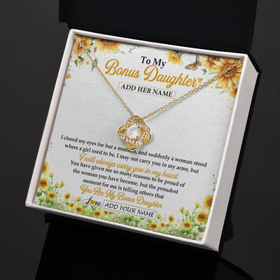 Love Knot Necklace 18K Yellow Gold Finish | 2 | Personalized To My Bonus Daughter Gifts Necklace From Stepmother I Closed My Eyes Sunflower Best Stepdaughter Birthday Gifts Christmas Gift Box Message Card | teecentury.myshopify