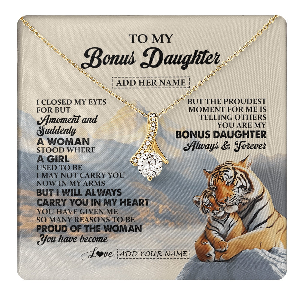 Alluring Beauty Necklace 18K Yellow Gold Finish | 1 | Personalized To My Bonus Daughter Gifts Necklace Tiger From Stepmother Stepfather You Are My Stepdaughter Birthday Gifts Christmas Custom Gift Box Message Card | https://teecentury.
