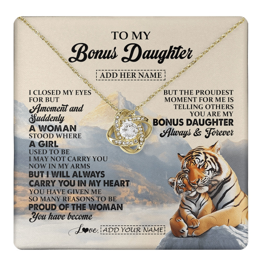 Love Knot Necklace 18K Yellow Gold Finish | 1 | Personalized To My Bonus Daughter Gifts Necklace Tiger From Stepmother Stepfather You Are My Stepdaughter Birthday Gifts Christmas Custom Gift Box Message Card | https://teecentury.