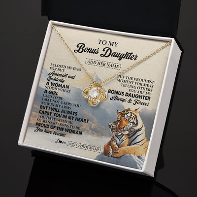 Love Knot Necklace 18K Yellow Gold Finish | 2 | Personalized To My Bonus Daughter Gifts Necklace Tiger From Stepmother Stepfather You Are My Stepdaughter Birthday Gifts Christmas Custom Gift Box Message Card | https://teecentury.