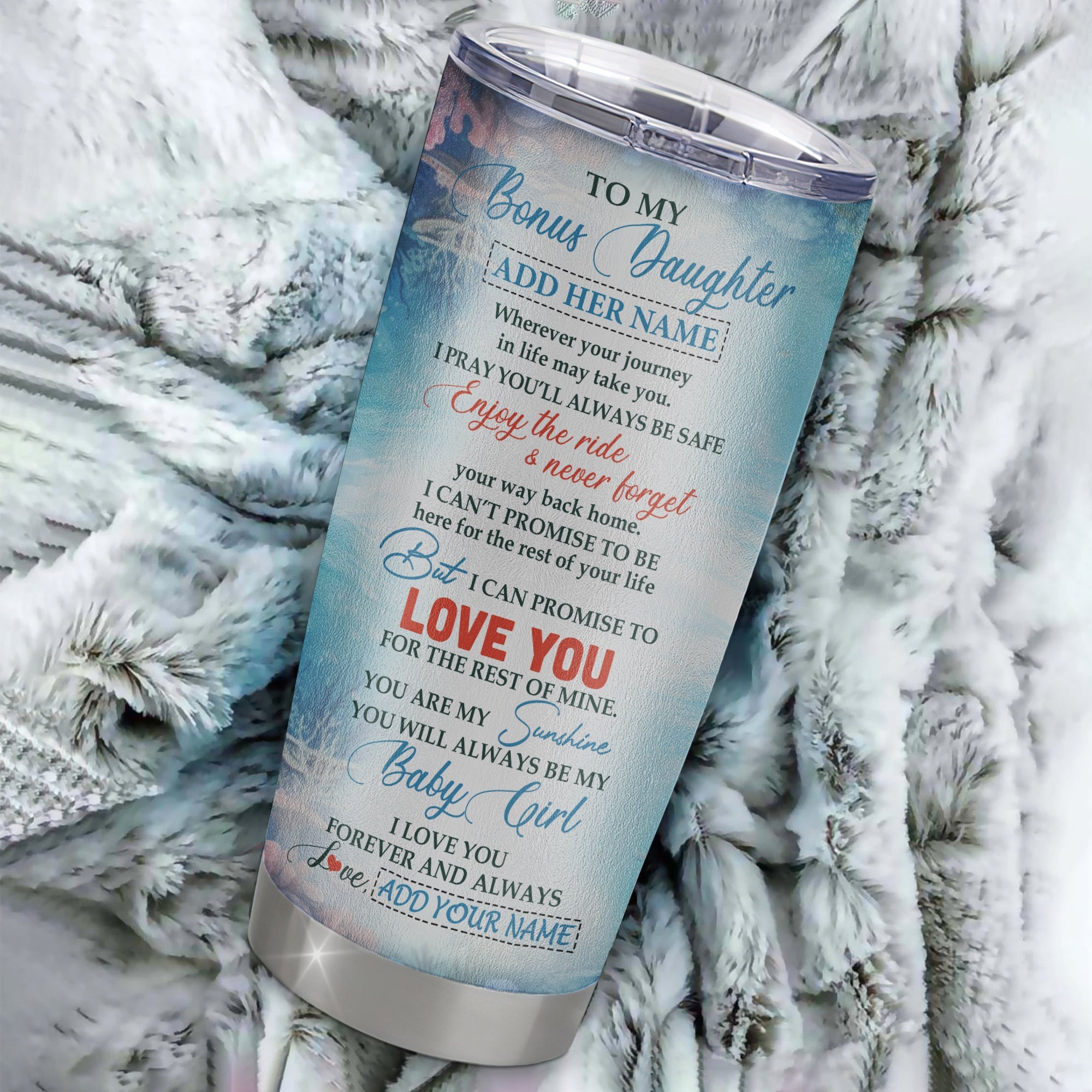 Personalized To My Bonus Daughter Gifts Tumbler Dolphin From Stepmom My Sunshine Baby Girl Stepddaughter Birthday Gift Christmas Custom Stainless Steel Insulated Mug | teecentury