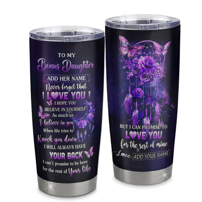 Personalized To My Bonus Daughter Gifts Tumbler From Step Mom Floral Butterfly Love You Stepdaughter Birthday Gifts Graduation Christmas Custom Stainless Steel Mug | teecentury
