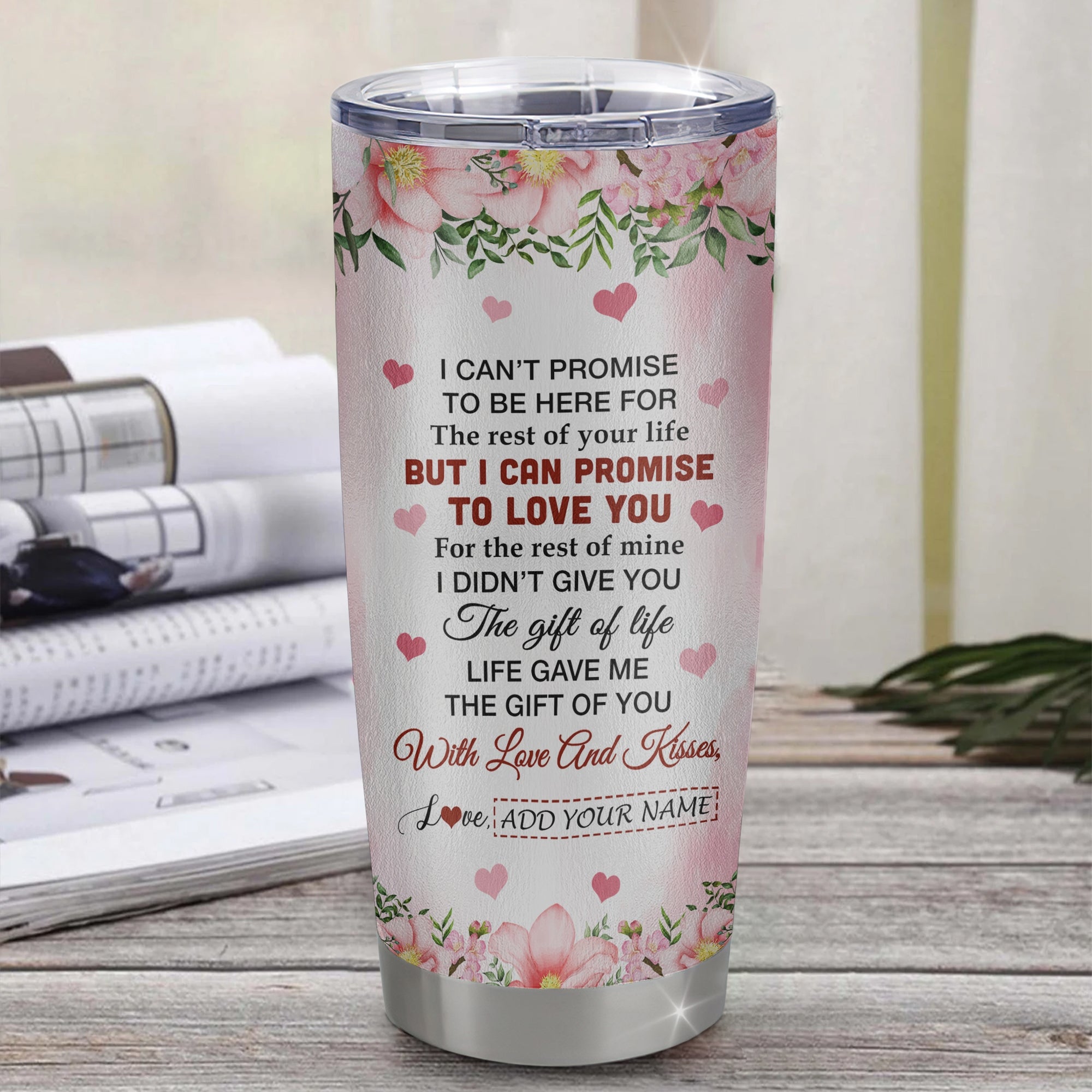 Personalized To My Bonus Daughter Gifts Tumbler From Step Mom Floral I Love You Birthday Gifts For Stepdaughter Graduation Christmas Custom Stainless Steel Mug | teecentury