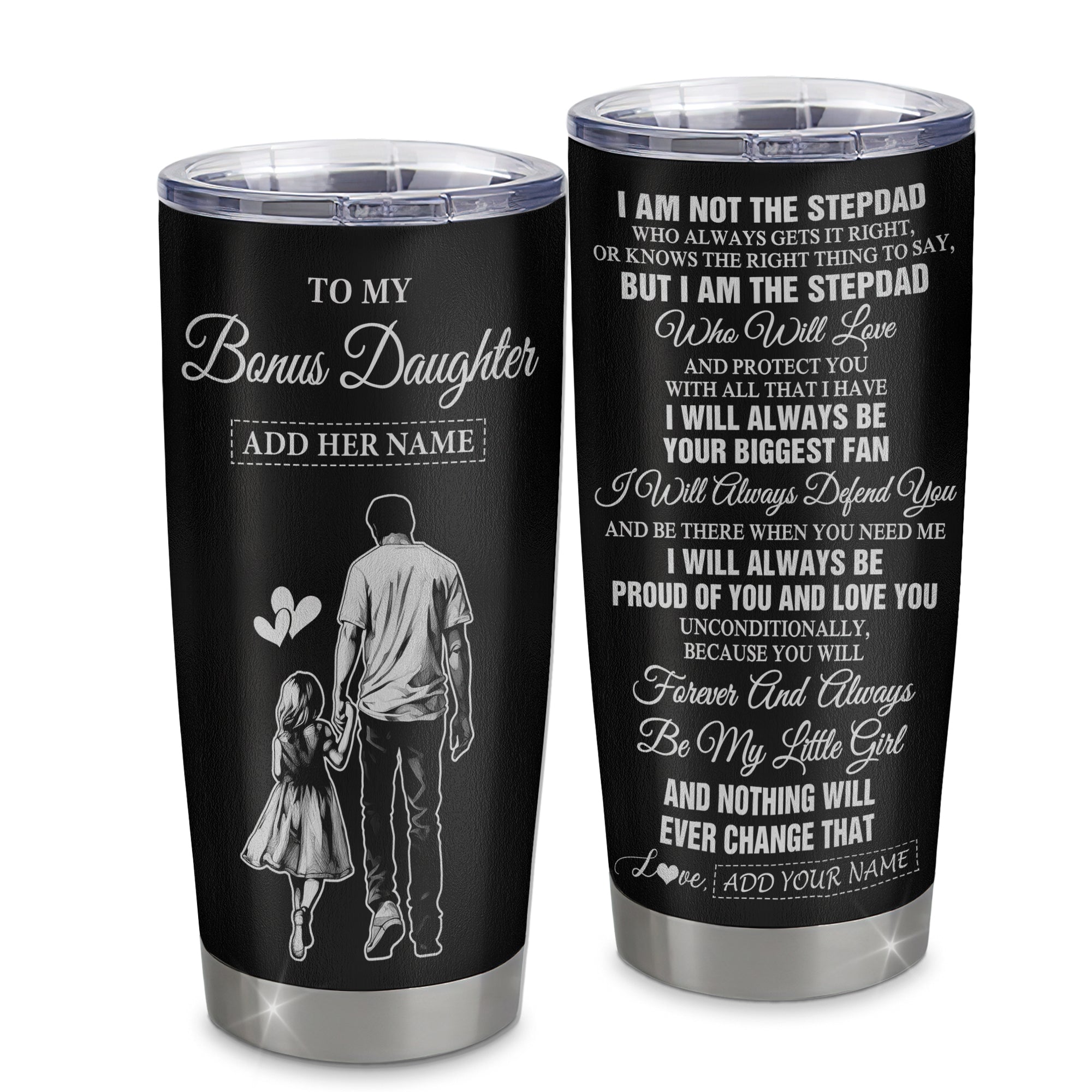 Personalized To My Bonus Daughter Gifts Tumbler From Stepdad Biggest Fan Birthday Gifts For Stepdaughter From Stepfather Christmas Custom Stainless Steel Travel Mug | teecentury