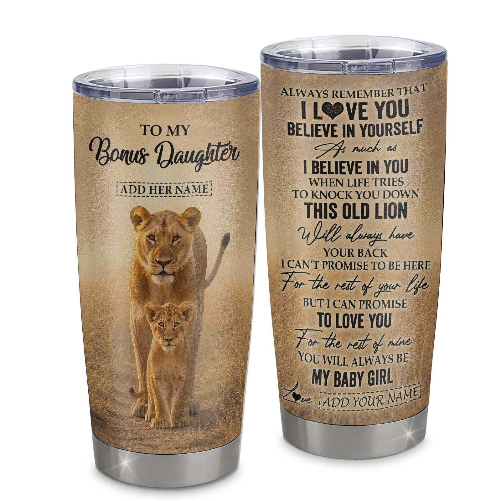 Personalized To My Bonus Daughter Gifts Tumbler From Stepmom Always Remember Lion Gifts For Stepdaughter Birthday Graduation Christmas Custom Stainless Steel Travel Mug | teecentury