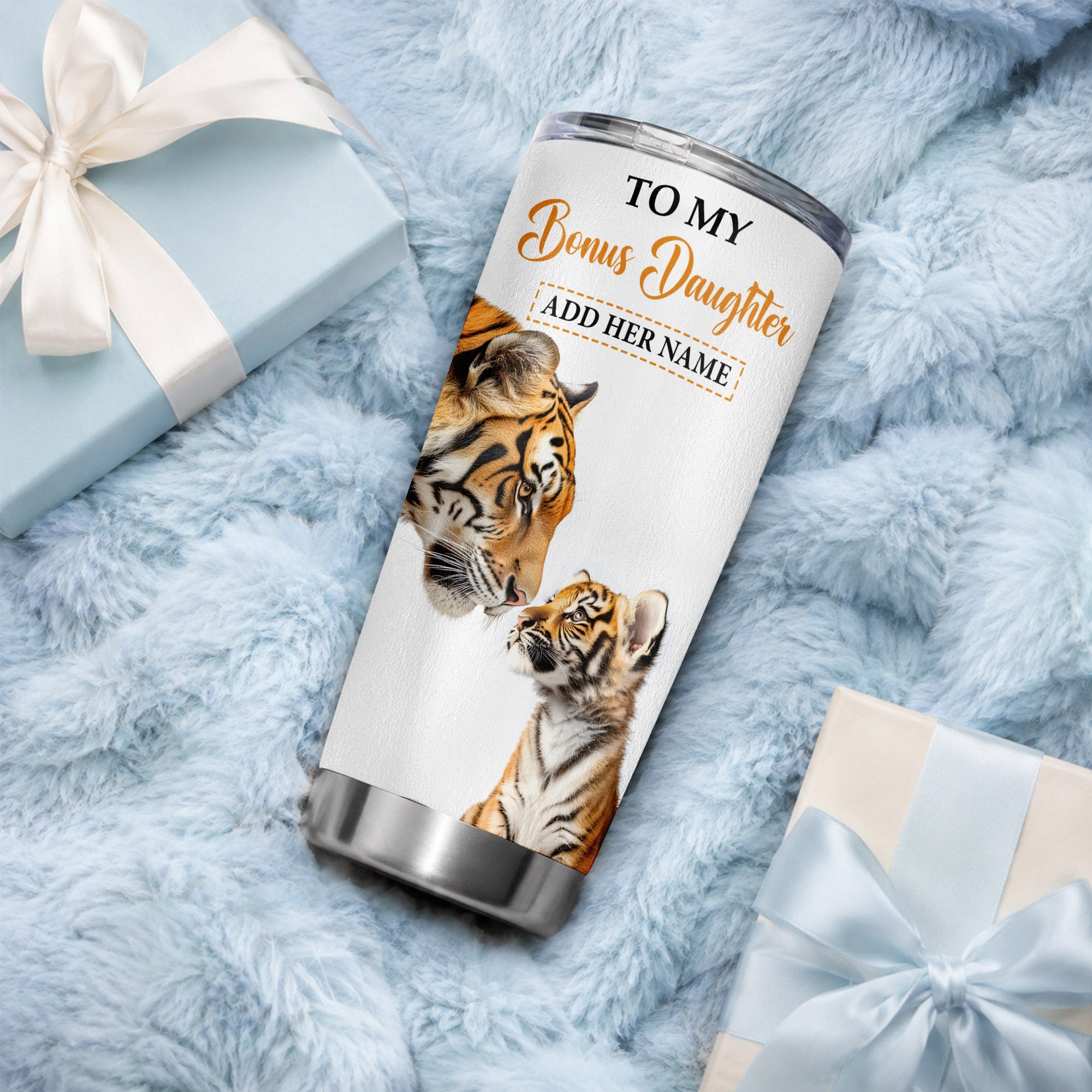 Personalized To My Bonus Daughter Gifts Tumbler From Stepmom Stepdad Wherever Your Journey In Life Tiger Stepdaughter Birthday Gifts Custom Stainless Steel Travel Mug | teecentury