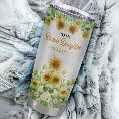 Personalized To My Bonus Daughter Gifts Tumbler From Stepmother I Closed My Eyes Sunflower Best Stepdaughter Birthday Gifts Christmas Custom Stainless Steel Travel Mug | teecentury