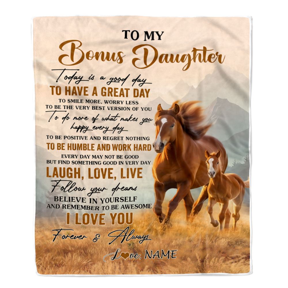 Personalized To My Bonus Daughter Horse Blanket From Stepmom Stepdad Every Day Laugh Love Live Stepdaughter Birthday Gifts Christmas Customized Fleece Blanket | teecentury