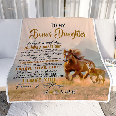 Personalized To My Bonus Daughter Horse Blanket From Stepmom Stepdad Every Day Laugh Love Live Stepdaughter Birthday Gifts Christmas Customized Fleece Blanket | teecentury