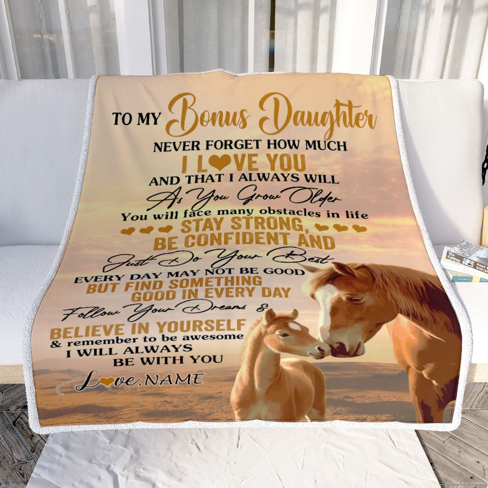 Personalized To My Bonus Daughter I Love You Forever Blanket From Step Mom Dad Horse Stepdaughter Birthday Gifts Graduation Christmas Customized Fleece Blanket | teecentury