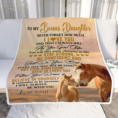 Personalized To My Bonus Daughter I Love You Forever Blanket From Step Mom Dad Horse Stepdaughter Birthday Gifts Graduation Christmas Customized Fleece Blanket | teecentury