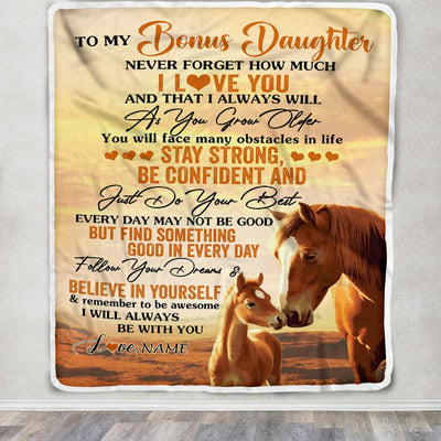 Personalized To My Bonus Daughter I Love You Forever Blanket From Step Mom Dad Horse Stepdaughter Birthday Gifts Graduation Christmas Customized Fleece Blanket | teecentury