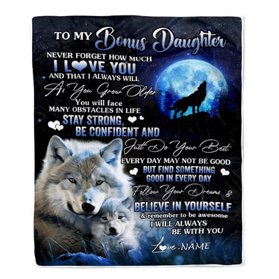 Personalized To My Bonus Daughter I Love You Forever Blanket From Step Mom Dad Wolf Stepdaughter Birthday Gifts Graduation Christmas Fleece Blanket | teecentury