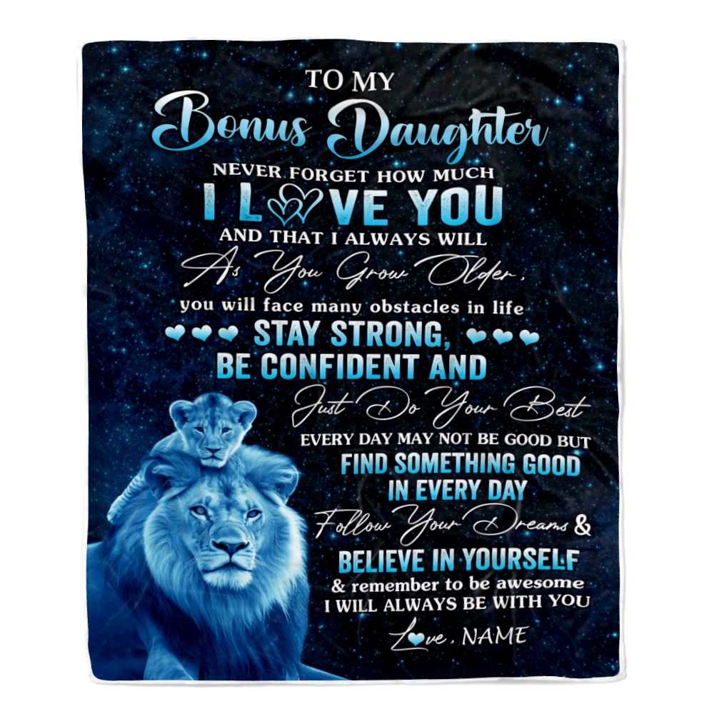 Personalized To My Bonus Daughter I Love You Forever Blanket From Stepdad Lion Stepdaughter Birthday Gifts Graduation Christmas Fleece Throw Blanket | teecentury